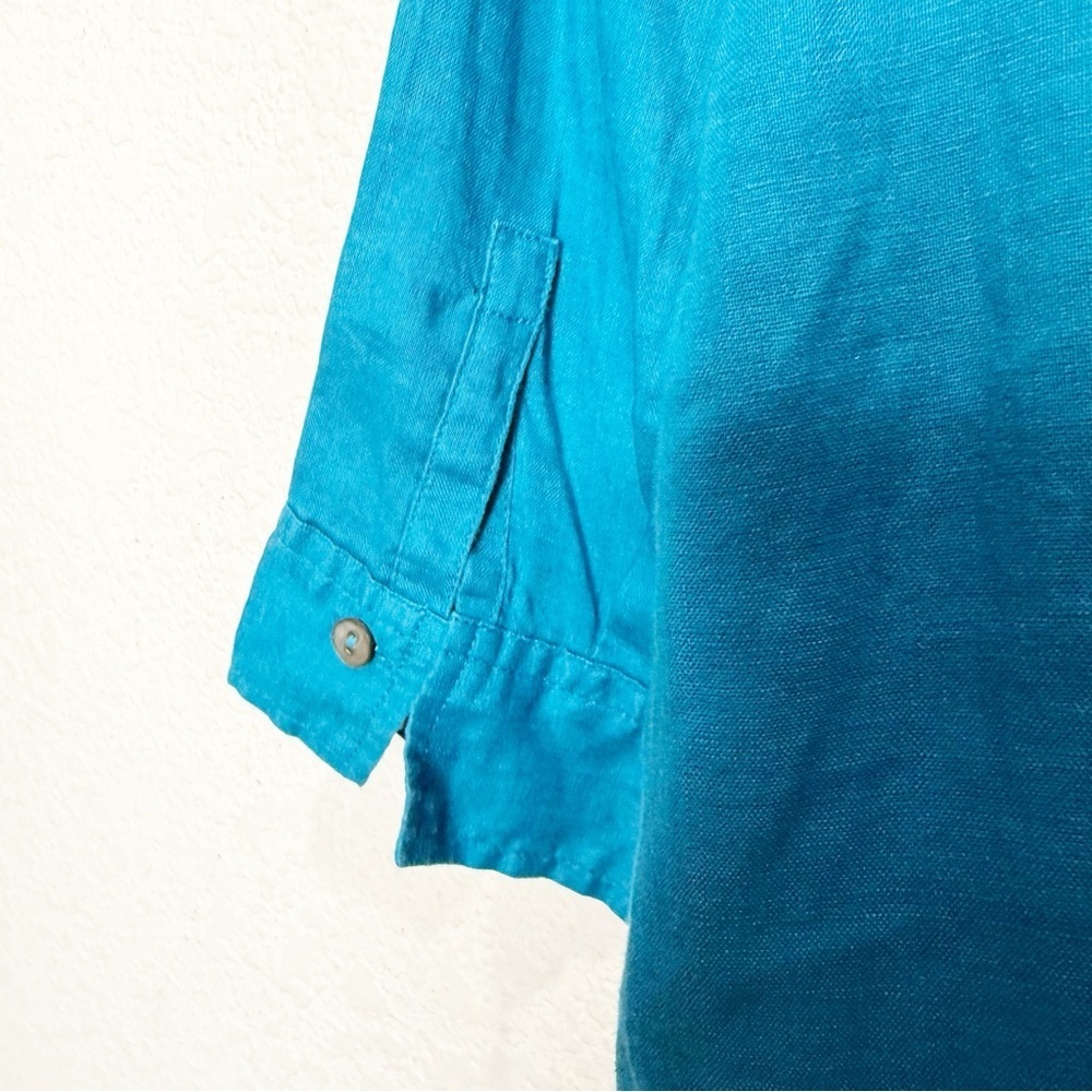 J. Jill Love Linen Tahitian Teal Popover Button Tunic Top Blouse - Picture 8 of 10